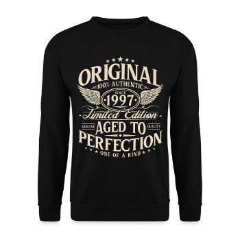 Original 1997 Jahrgang Vintage Geburtstag Geschenk - Unisex Pullover - Schwarz - Vorne - Alina (178cm) & Michal (187cm)