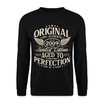 Original 2009 Jahrgang Vintage Geburtstag Geschenk - Unisex Pullover - Schwarz - Vorne - Alina (178cm) & Michal (187cm)