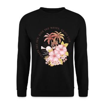 Chase The Sun Sommer Strand Palmen - Unisex Pullover - Schwarz - Vorne - Alina (178cm) & Michal (187cm)