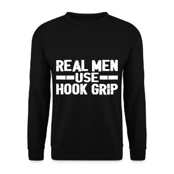 Real Men Use Hook Grip 3 - Unisex Pullover - Schwarz - Vorne - Alina (178cm) & Michal (187cm)