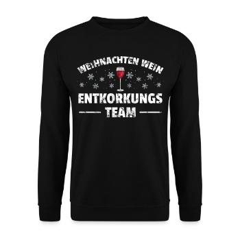 Weihnachten Weinnachten Wein Entkorkungs Geschenk - Unisex Pullover - Schwarz - Vorne - Alina (178cm) & Michal (187cm)