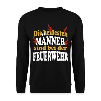 Die heißesten MÄNNER sind bei der FEUERWEHR - Unisex Pullover - Schwarz - Vorne - Alina (178cm) & Michal (187cm)