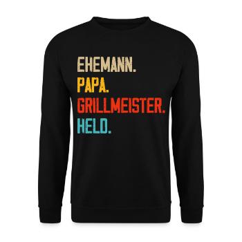Ehemann Papa Grillmeister Held - Unisex Pullover - Schwarz - Vorne - Alina (178cm) & Michal (187cm)