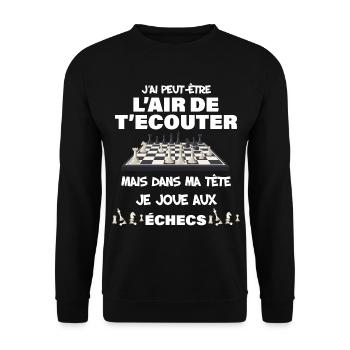 Jeu D'Echec Cadeau Citation Joueur Joueuse - Sweat-shirt Unisexe - noir - Devant - Alina (178cm) & Michal (187cm)