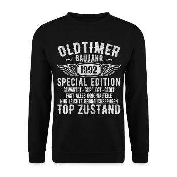1992 Jahrgang Geburtstag Vintage Retro Geschenk - Unisex Pullover - Schwarz - Vorne - Alina (178cm) & Michal (187cm)