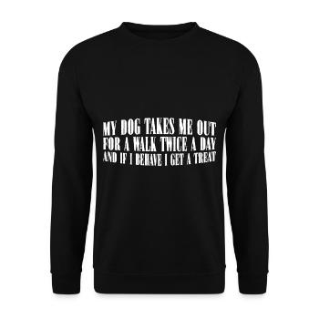 Dog Walks Me Twice Daily, Behave for Treat 4 - Unisex Pullover - Schwarz - Vorne - Alina (178cm) & Michal (187cm)