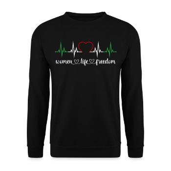 Herzschlag Women Life Freedom Iran Frauenrechte - Unisex Pullover - Schwarz - Vorne - Alina (178cm) & Michal (187cm)