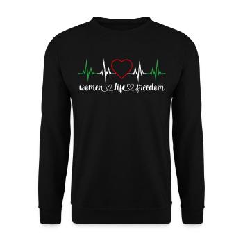Herzschlag Women Life Freedom Frauenrechte Iran - Unisex Pullover - Schwarz - Vorne - Alina (178cm) & Michal (187cm)