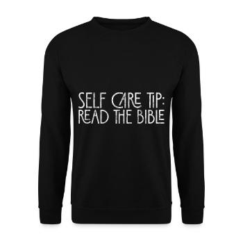 Self Care Tip Read The Bible 3 - Unisex Pullover - Schwarz - Vorne - Alina (178cm) & Michal (187cm)