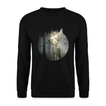 Nature Hirsch Deer Outdoor Wald Wildnis - Unisex Pullover - Schwarz - Vorne - Alina (178cm) & Michal (187cm)