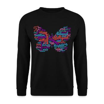 Emma Wordcloud Schmetterlingsgeschenk für Emma - Unisex Pullover - Schwarz - Vorne - Alina (178cm) & Michal (187cm)