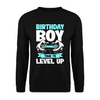 Gamer Geburtstag Time To Level Up Junge Kind - Unisex Pullover - Schwarz - Vorne - Alina (178cm) & Michal (187cm)