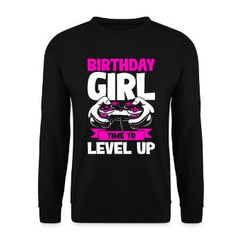 Gamer Geburtstag Time To Level Up Mädchen Kind - Unisex Pullover - Schwarz - Vorne - Alina (178cm) & Michal (187cm)