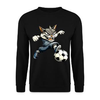 Fussballer Katze - Unisex Pullover - Schwarz - Vorne - Alina (178cm) & Michal (187cm)