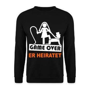 JGA - Game Over - Er Heiratet - Party Shirt - Unisex Pullover - Schwarz - Vorne - Alina (178cm) & Michal (187cm)