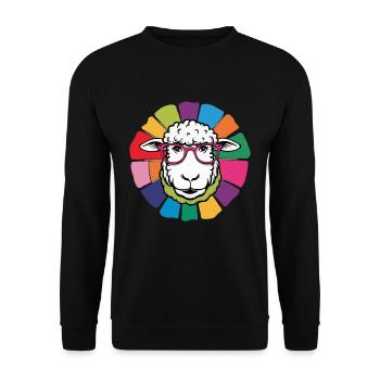 Schaf mit Brille süß in buntem und coolem Design - Unisex Pullover - Schwarz - Vorne - Alina (178cm) & Michal (187cm)
