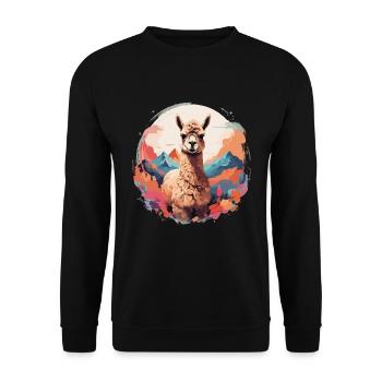 Alpaka Lama Cooler prächtiger Hintergrund - Unisex Pullover - Schwarz - Vorne - Alina (178cm) & Michal (187cm)