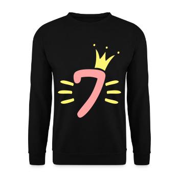 7. Geburtstag Krone - Unisex Pullover - Schwarz - Vorne - Alina (178cm) & Michal (187cm)