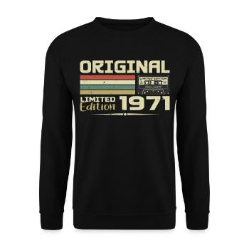 Retro 1971 Geburtstagsgeschenk Jahrgang 1971 Original - Unisex Pullover - Schwarz - Vorne - Alina (178cm) & Michal (187cm)