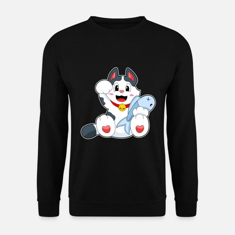 Katze mit Fisch - Unisex Pullover - Schwarz