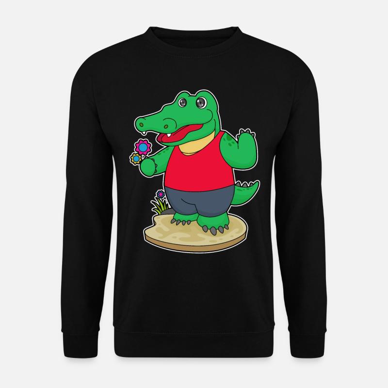 Crocodile with flowers - Unisex Sweatshirt - black