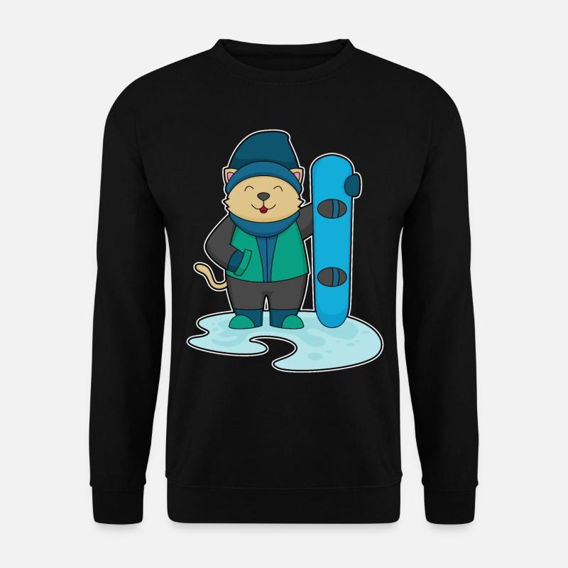 Cat as snowboarder with snowboard - Unisex Sweatshirt - black