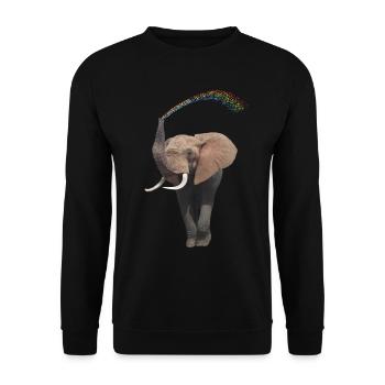 Elefant mit Regenbogen - Eli - Afrika - Unisex Pullover - Schwarz - Vorne - Alina (178cm) & Michal (187cm)