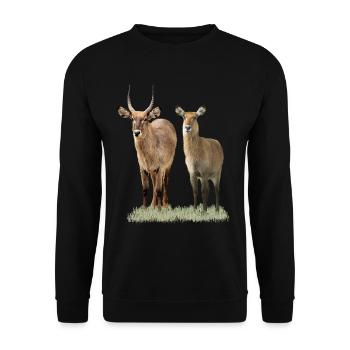 Wasserbock Paar - Antilope - Wildtier - Afrika - Unisex Pullover - Schwarz - Vorne - Alina (178cm) & Michal (187cm)