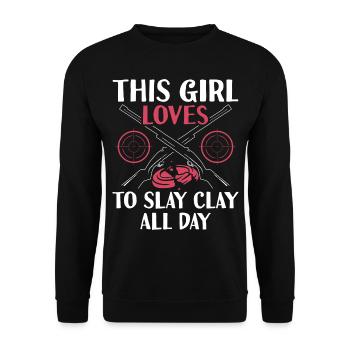 Tontaubenschießen Sprüche | Skeet Hobby Geschenke - Unisex Pullover - Schwarz - Vorne - Alina (178cm) & Michal (187cm)