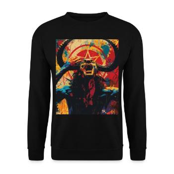 The Devil mit Pentagramm, Totenkopf, Teufel - Unisex Pullover - Schwarz - Vorne - Alina (178cm) & Michal (187cm)