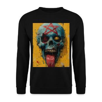 The Skull mit Pentagramm, Totenkopf, Schädel - Unisex Pullover - Schwarz - Vorne - Alina (178cm) & Michal (187cm)