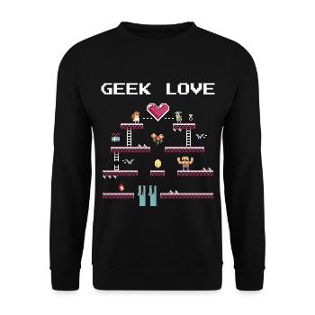 Geek Love Retro Pixel - Unisex Pullover - Schwarz - Vorne - Alina (178cm) & Michal (187cm)