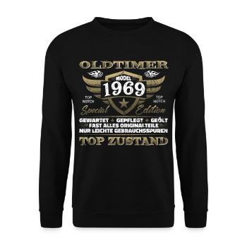 Oldtimer 1969 Baujahr – Vintage Retro Geburtstag - Unisex Pullover - Schwarz - Vorne - Alina (178cm) & Michal (187cm)