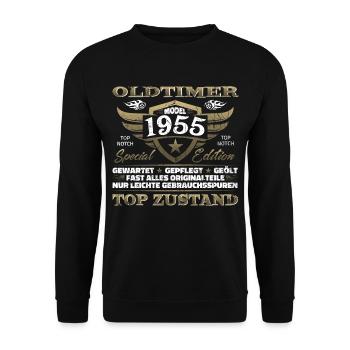 Oldtimer 1955 Baujahr – Vintage Retro Geburtstag - Unisex Pullover - Schwarz - Vorne - Alina (178cm) & Michal (187cm)
