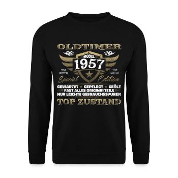 Oldtimer 1957 Baujahr – Vintage Retro Geburtstag - Unisex Pullover - Schwarz - Vorne - Alina (178cm) & Michal (187cm)