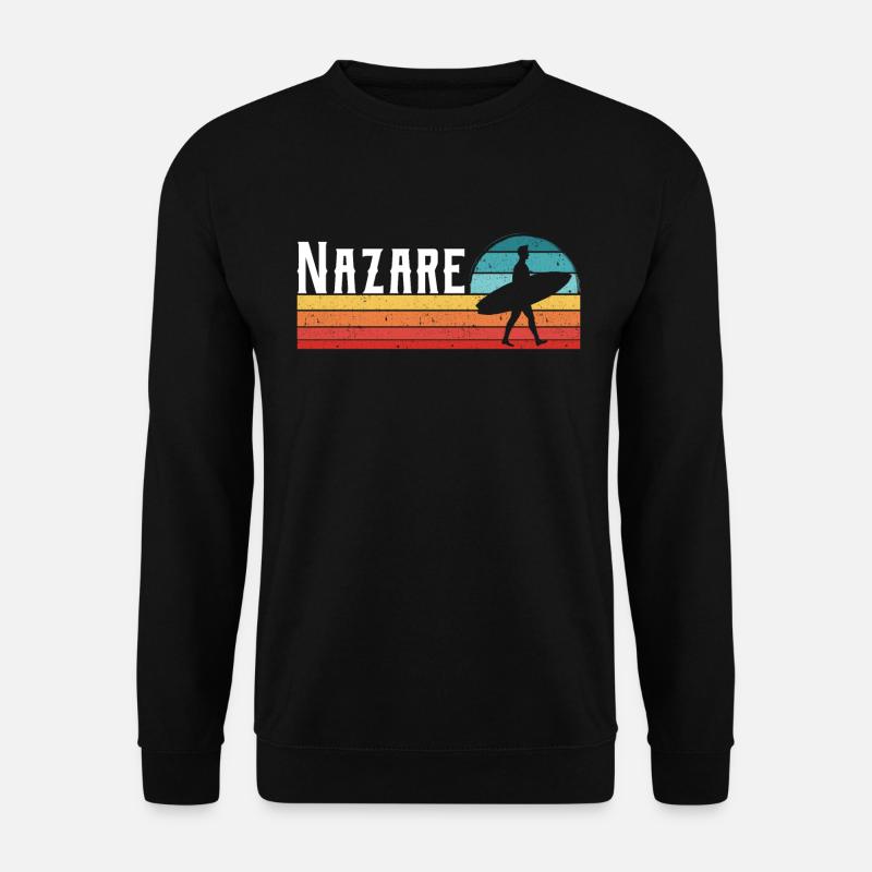 Nazare Portugal Surfer Retro Vintage - Unisex Pullover - Schwarz