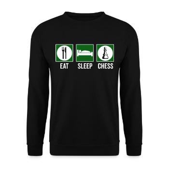 Eat Sleep Chess Schach Spruch Zitat - Unisex Pullover - Schwarz - Vorne - Alina (178cm) & Michal (187cm)