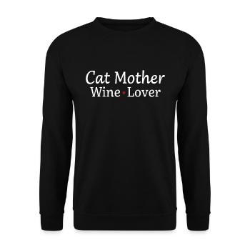Cat Mother – Wein, Liebe & Katzenhumor - Unisex Pullover - Schwarz - Vorne - Alina (178cm) & Michal (187cm)