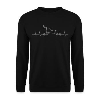 Herzschlag Katze Geschenk Tierliebe Herzlinie Cat - Unisex Pullover - Schwarz - Vorne - Alina (178cm) & Michal (187cm)
