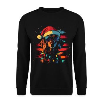 Teckel avec chapeau de Père Noël et lunettes de soleil - Sweat-shirt Unisexe - noir - Devant - Alina (178cm) & Michal (187cm)