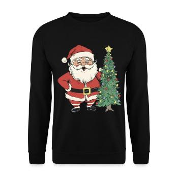 Santa with Christmas Tree: Festive Magic - Unisex Sweatshirt - black - Front - Alina (178cm) & Michal (187cm)