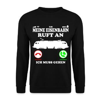 Eisenbahn Rentner Opa - Lok Ruft an Spruch - Unisex Pullover - Schwarz - Vorne - Alina (178cm) & Michal (187cm)
