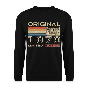 1970er Retro 1970er Jahre Geburtstagsgeschenk - Jahrgang 1970er Jahre - Unisex Pullover - Schwarz - Vorne - Alina (178cm) & Michal (187cm)