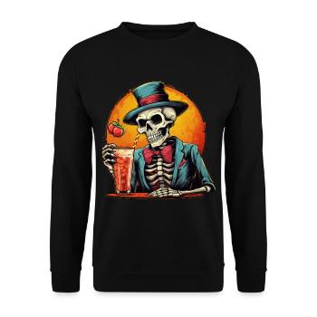 Creepy skeleton in suit with a cocktail dri - Unisex Sweatshirt - black - Front - Alina (178cm) & Michal (187cm)
