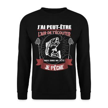 L'Air De T'Ecouter Message Drôle Homme Pêcheur - Sweat-shirt Unisexe - noir - Devant - Alina (178cm) & Michal (187cm)