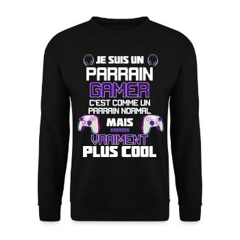Parrain Gamer Jeux Vidéo Passion Geek - Sweat-shirt Unisexe - noir - Devant - Alina (178cm) & Michal (187cm)