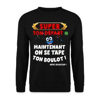 Cadeau Humour Collègue Départ Homme Et Femme - Sweat-shirt Unisexe - noir - Devant - Alina (178cm) & Michal (187cm)
