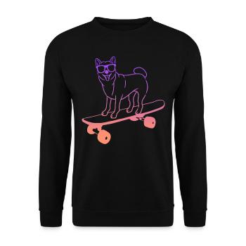Skateboarder Skaten Shiba Hund auf Skateboard - Unisex Pullover - Schwarz - Vorne - Alina (178cm) & Michal (187cm)