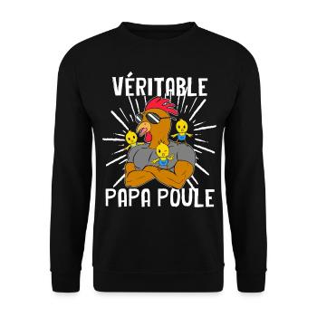 Véritable Papa Poule Avec 3 Poussin Cadeau - Sweat-shirt Unisexe - noir - Devant - Alina (178cm) & Michal (187cm)