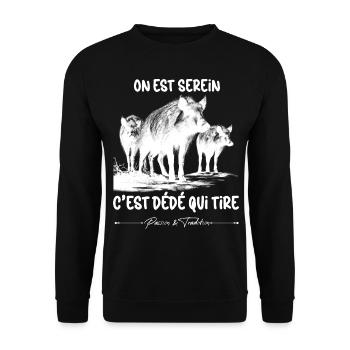 Citation marrante Chasseur De Sanglier Cadeau - Sweat-shirt Unisexe - noir - Devant - Alina (178cm) & Michal (187cm)